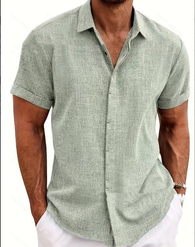 Camiseta de lino de manga corta para hombre, corte holgado