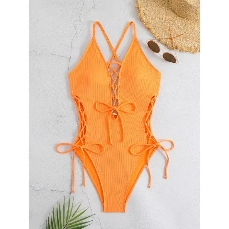 Traje de baño bikini siamés sexy sin espalda europeo y americano