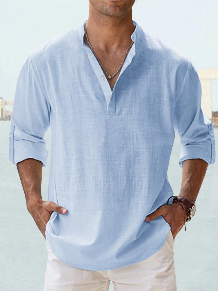 Nueva Blusa Casual de Hombre Camisa de Algodón Lino Tops Sueltos Camiseta de Manga Larga Primavera Otoño Camisas Casuales Guapas para Hombre