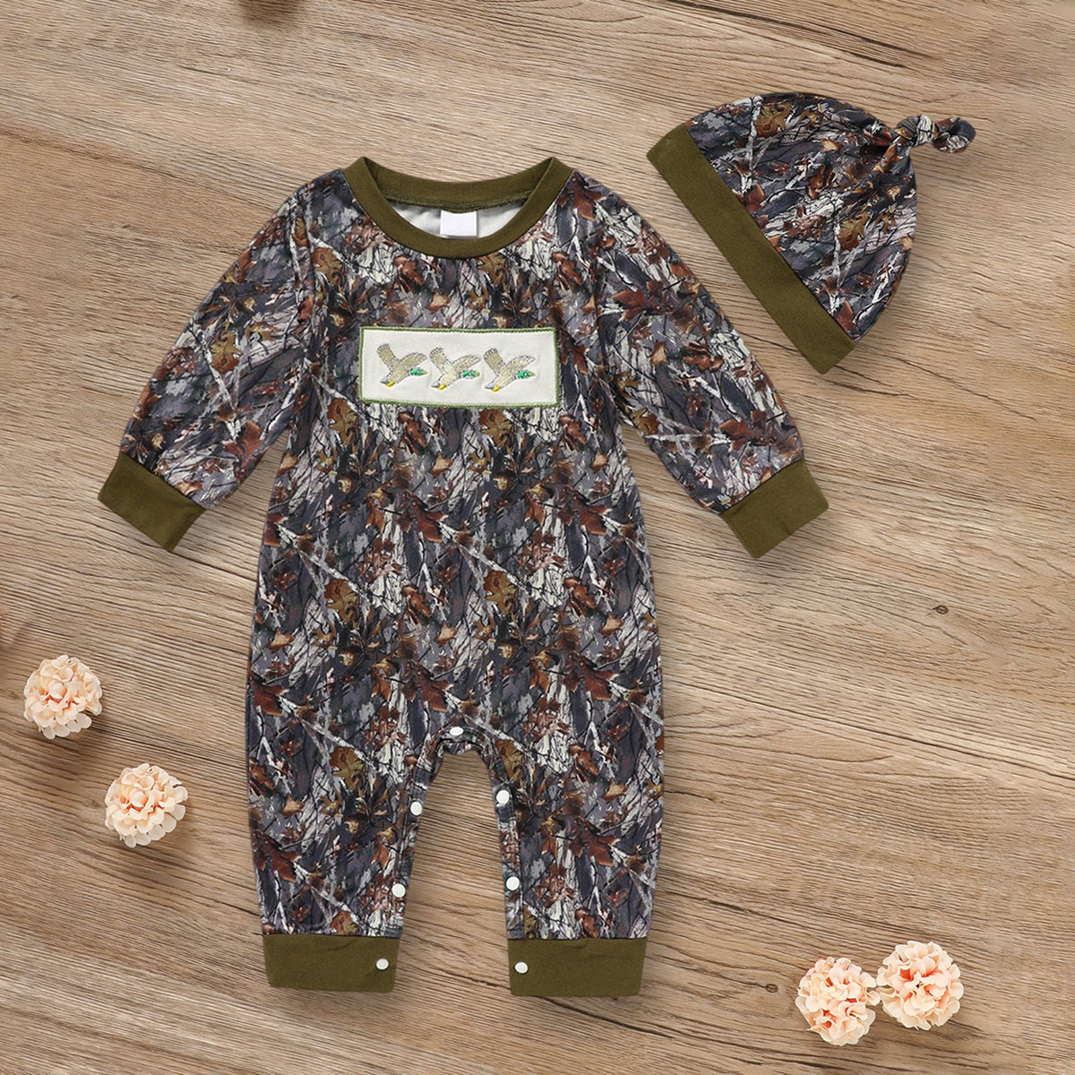 Conjuntos de ropa para bebé recién nacido niño, manga larga, estampado animal, pelele y gorro, 2 piezas, conjunto de ropa de otoño e invierno