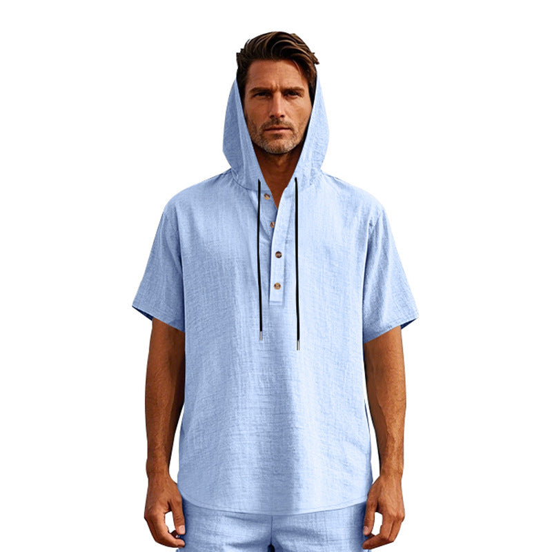 Camiseta de lino de manga corta para hombre, estilo europeo y americano, sencilla