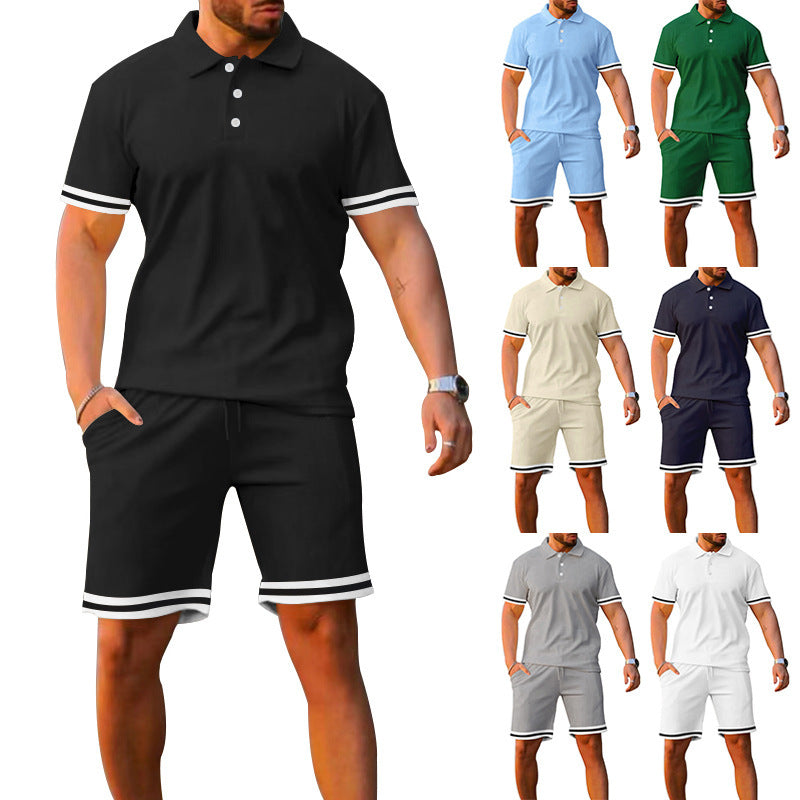 Traje de hombre deportivo e informal de dos piezas con solapa, manga corta y pantalones cortos