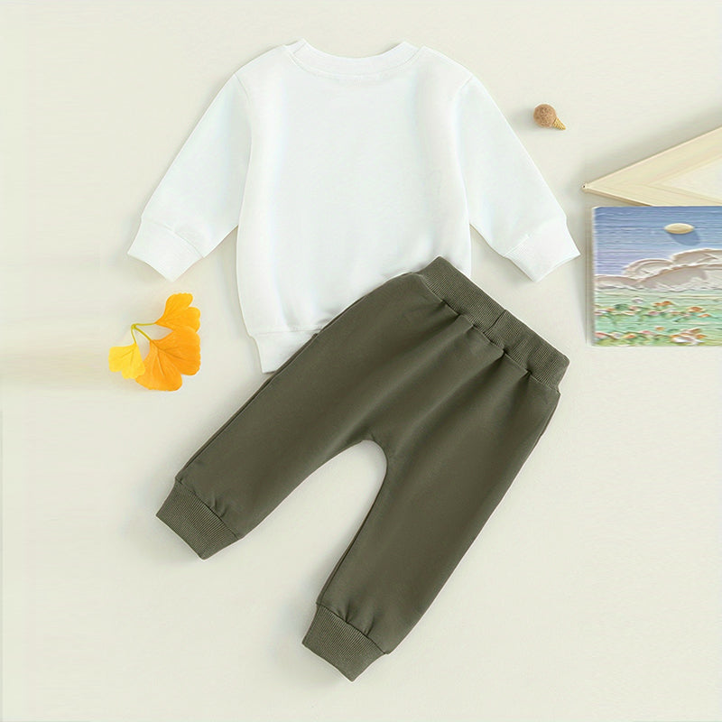 Conjunto de Sudadera de 2 Piezas para Bebé Niño, Top Estampado con Letras de Cuello Redondo y Pantalones Jogger con Cordón para Primavera y Otoño