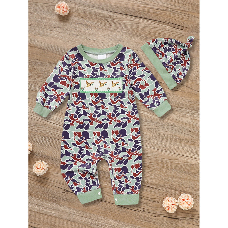 Conjuntos de ropa para bebé recién nacido niño, manga larga, estampado animal, pelele y gorro, 2 piezas, conjunto de ropa de otoño e invierno