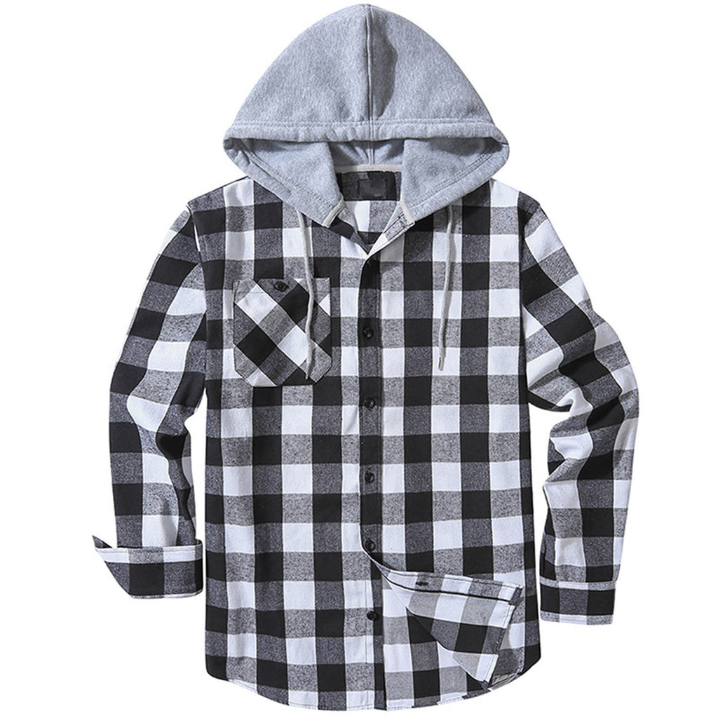 Camisa a cuadros con capucha informal para hombre