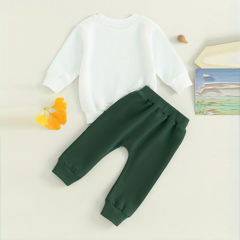 Conjunto de Sudadera de 2 Piezas para Bebé Niño, Top Estampado con Letras de Cuello Redondo y Pantalones Jogger con Cordón para Primavera y Otoño