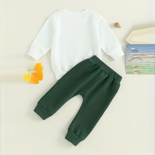 Conjunto de Sudadera de 2 Piezas para Bebé Niño, Top Estampado con Letras de Cuello Redondo y Pantalones Jogger con Cordón para Primavera y Otoño