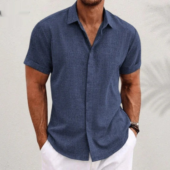 Camiseta de lino de manga corta para hombre, corte holgado