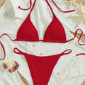 Traje de baño de dos piezas para mujer, sexy, pequeño, de canalé, con nudo, para la playa, venta al por mayor de fábrica