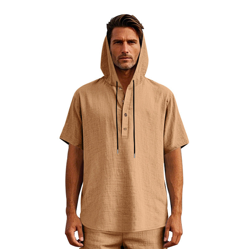 Camiseta de lino de manga corta para hombre, estilo europeo y americano, sencilla