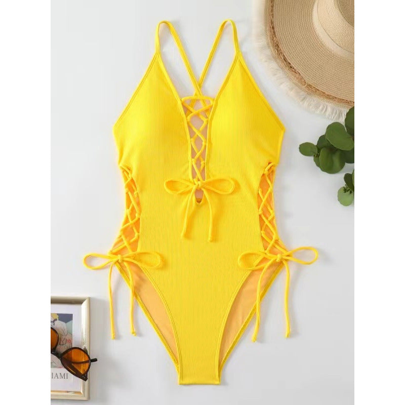 Traje de baño bikini siamés sexy sin espalda europeo y americano