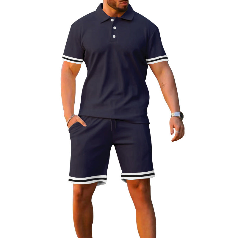Traje de hombre deportivo e informal de dos piezas con solapa, manga corta y pantalones cortos