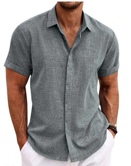 Camiseta de lino de manga corta para hombre, corte holgado