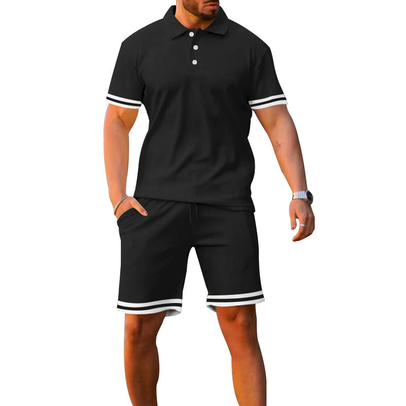 Traje de hombre deportivo e informal de dos piezas con solapa, manga corta y pantalones cortos