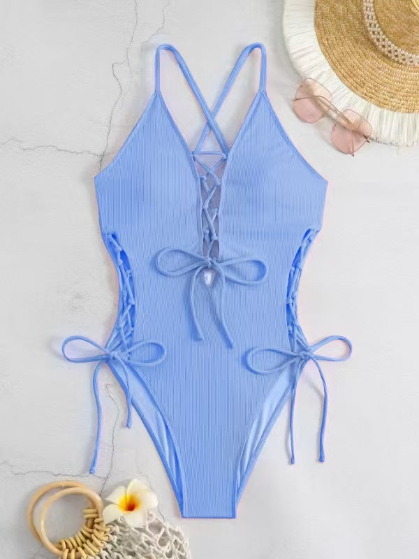Traje de baño bikini siamés sexy sin espalda europeo y americano