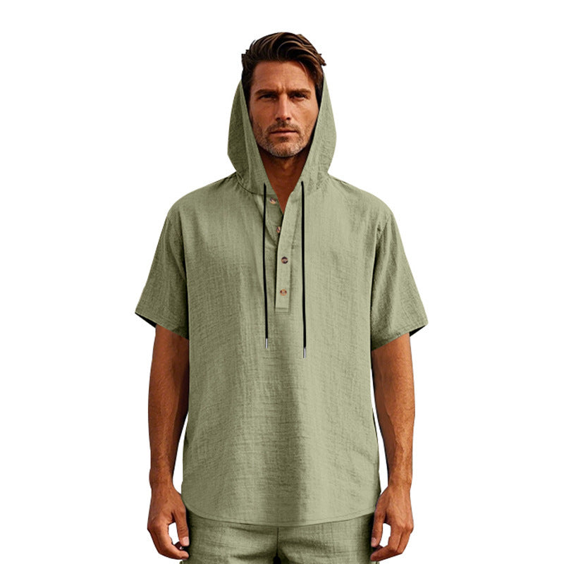 Camiseta de lino de manga corta para hombre, estilo europeo y americano, sencilla