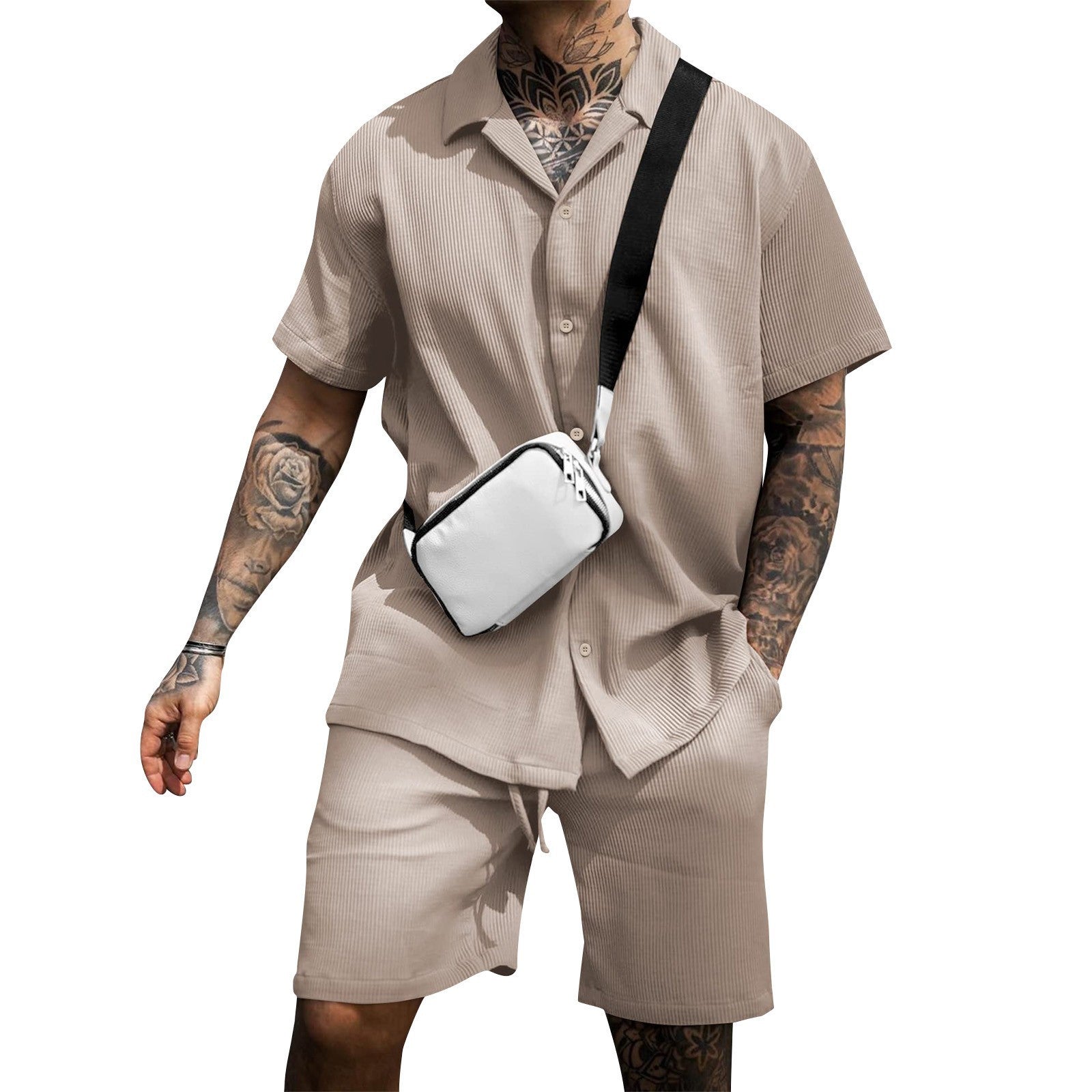 Traje de pantalones cortos y polo de manga corta, casual y cómodo para hombres