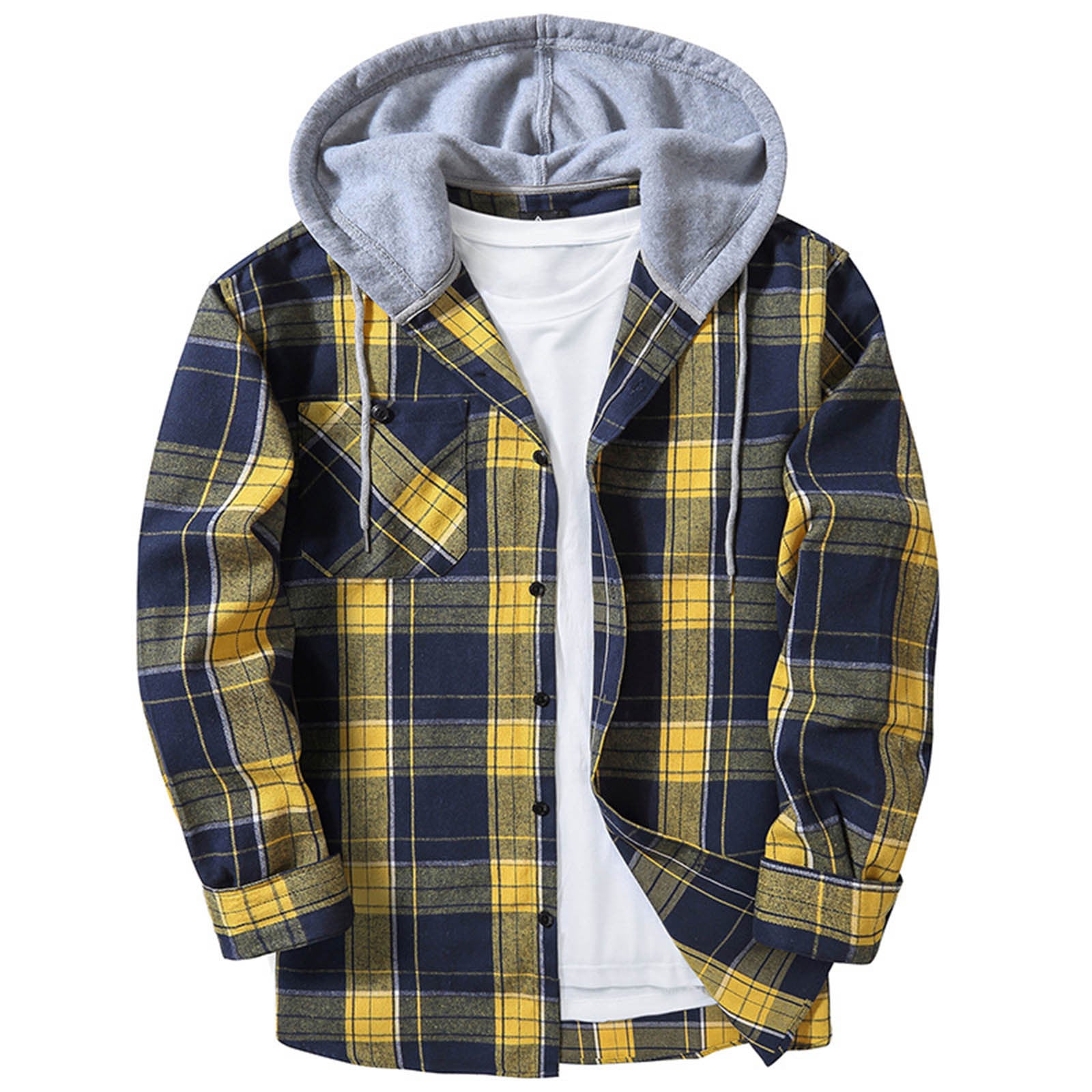 Camisa a cuadros con capucha informal para hombre