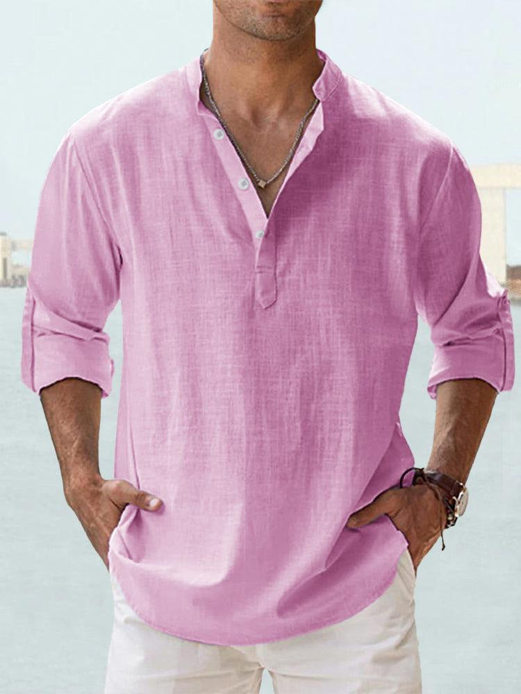 Nueva Blusa Casual de Hombre Camisa de Algodón Lino Tops Sueltos Camiseta de Manga Larga Primavera Otoño Camisas Casuales Guapas para Hombre