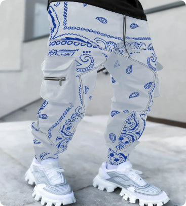 Pantalones Harem Deportivos Casuales con Estampado Cachemir para Hombre, de Estilo Europeo y Americano, Sueltos, de Calle Alta, con Múltiples Bolsillos