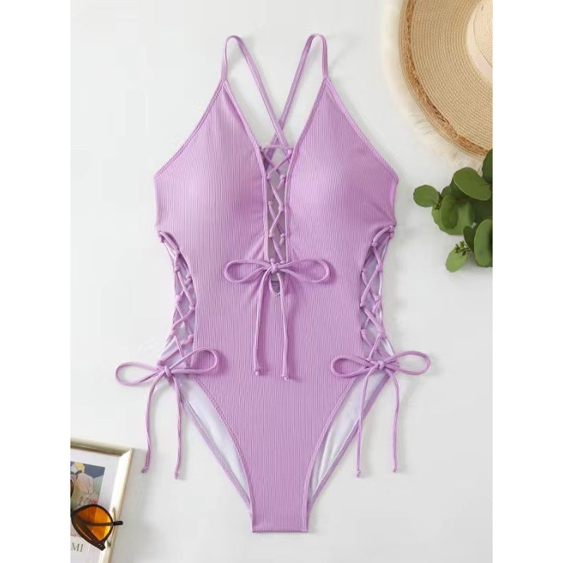 Traje de baño bikini siamés sexy sin espalda europeo y americano