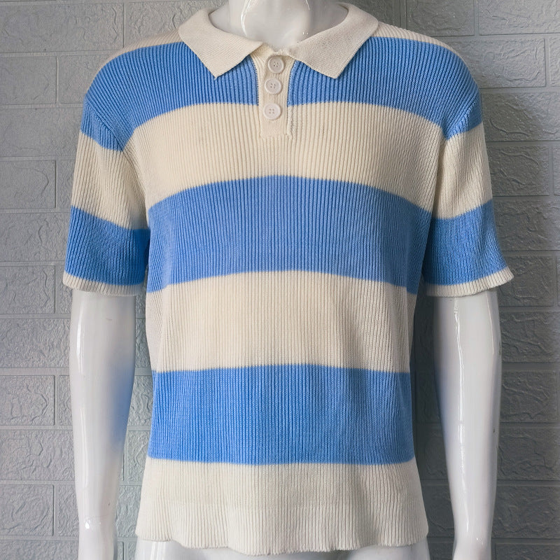 Ropa de Hombre Moda de Verano Suéter de Solapa Manga Corta Ropa de Hombre Ropa Masculina