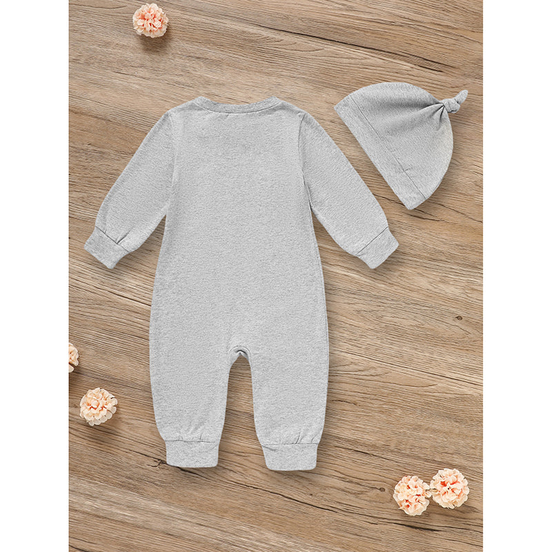 Conjuntos de ropa para bebé recién nacido niño, manga larga, estampado animal, pelele y gorro, 2 piezas, conjunto de ropa de otoño e invierno