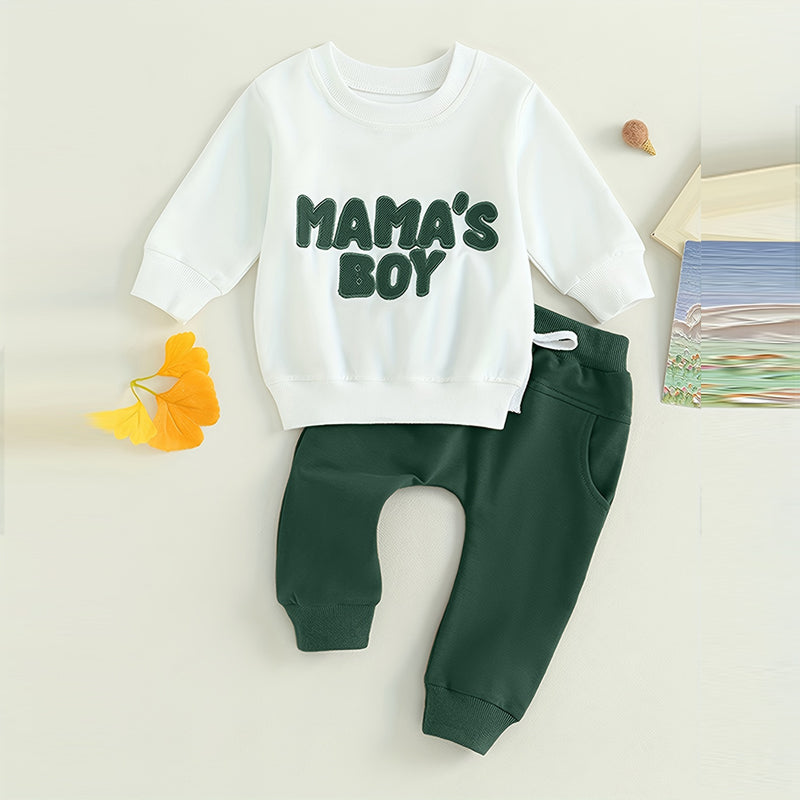 Conjunto de Sudadera de 2 Piezas para Bebé Niño, Top Estampado con Letras de Cuello Redondo y Pantalones Jogger con Cordón para Primavera y Otoño