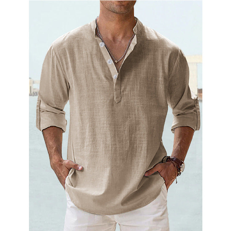 Nueva Blusa Casual de Hombre Camisa de Algodón Lino Tops Sueltos Camiseta de Manga Larga Primavera Otoño Camisas Casuales Guapas para Hombre