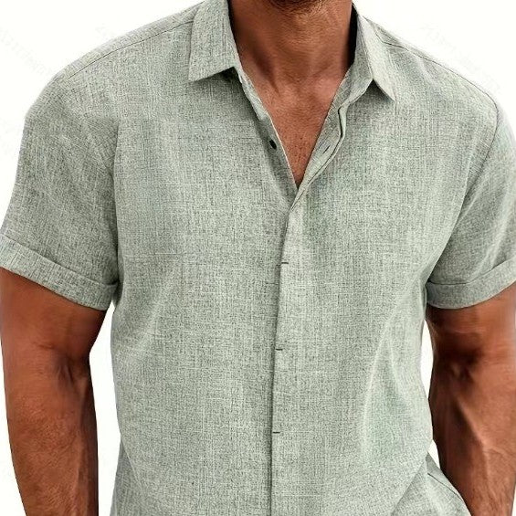 Camiseta de lino de manga corta para hombre, corte holgado