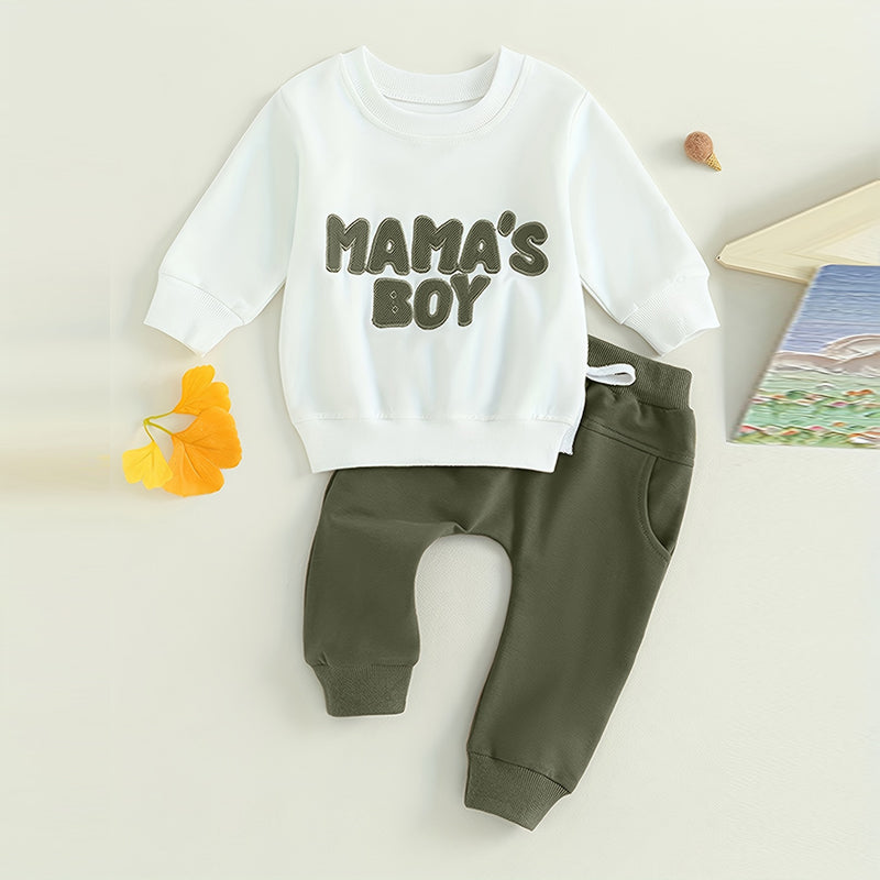 Conjunto de Sudadera de 2 Piezas para Bebé Niño, Top Estampado con Letras de Cuello Redondo y Pantalones Jogger con Cordón para Primavera y Otoño