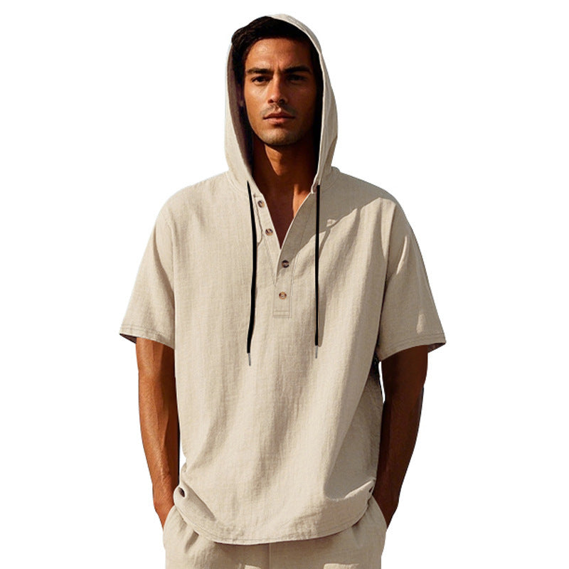 Camiseta de lino de manga corta para hombre, estilo europeo y americano, sencilla
